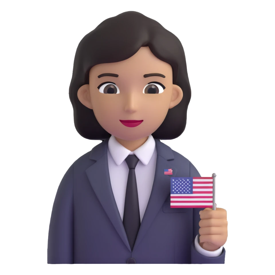 fat person in business suit with American flag pin sticker