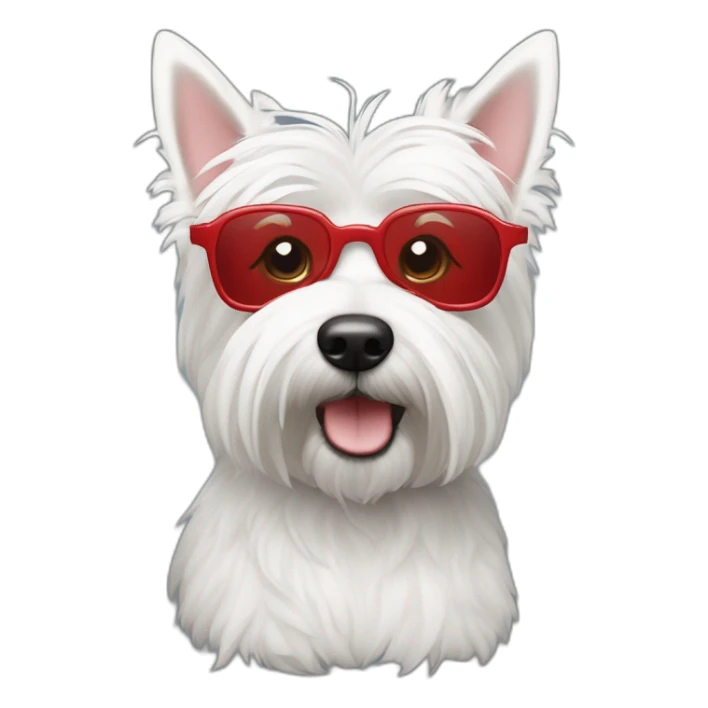 Hombre pelo de punta y gafas rojas con un perro westie sticker