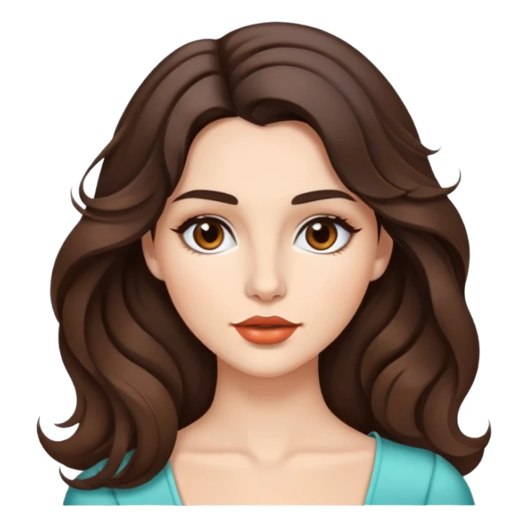 Brunette, brown siren eyes, perfect nose, medium two toned lips, wavy shoulder-length hair, slim  sticker