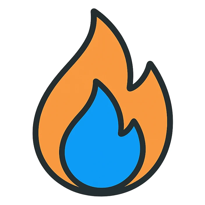 simple fire icon color outlined style fire flame with a blue center sticker