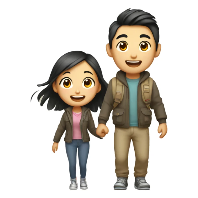 Cute young  Asian couple excitedly traveling  sticker