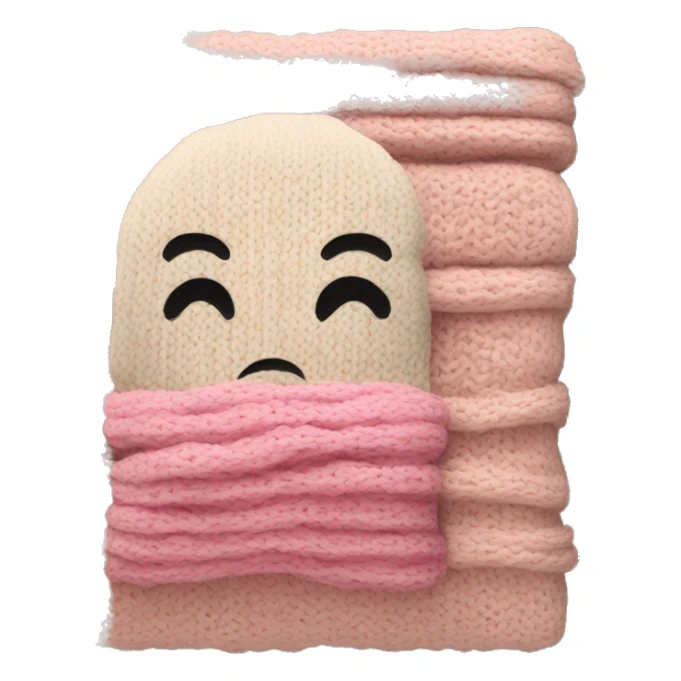 a beige and pink knitted folded blanket with no face sticker