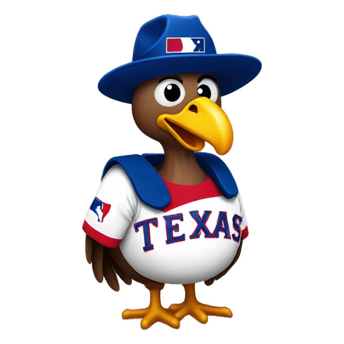 Turkey wearing a texas rangers jersey sticker