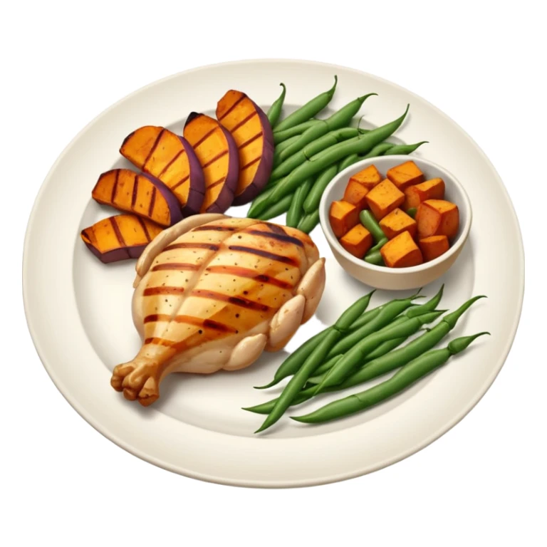 1 protein (chicken, fish)
 + 2 (or more) veggies
 + 1 starch (sweet potato or grain) sticker