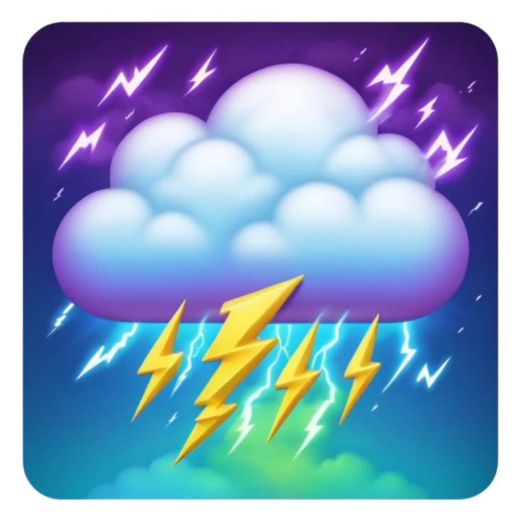 purple and green and blue gradient fluffy cloud with yellow  lightning sticker
