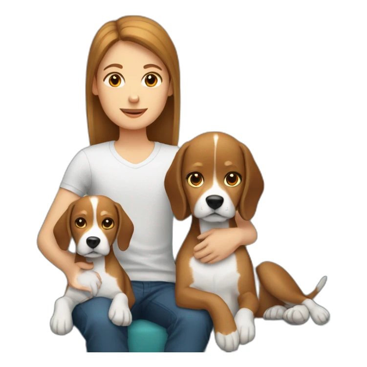 Brown hair White boy and girl with beagle Sit on couch sticker