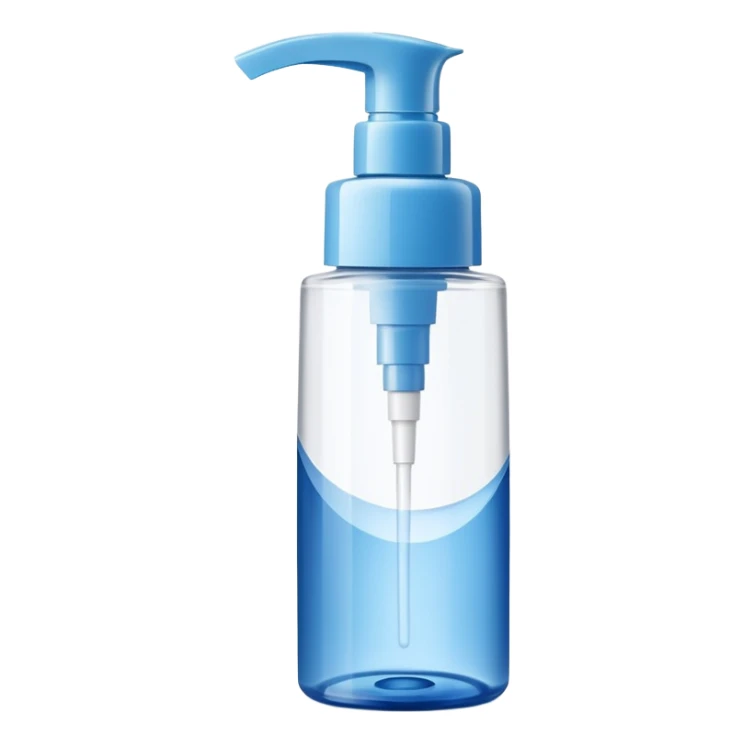 compact plastic spray or gel container with curved modern shape, blue or white tones, topped with press cap or nozzle, sleek fresh design suggesting hygiene and fragrance, no branding, no scent symbols, no extras, just the dispenser, soft lighting, subtle shadows, emoji scale sticker