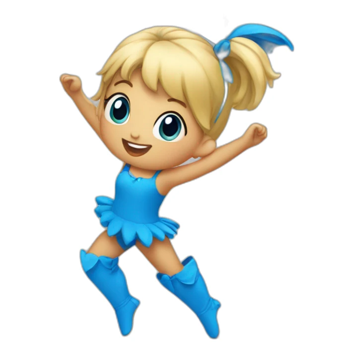 little blonde girl dancing in a blue bird costume sticker