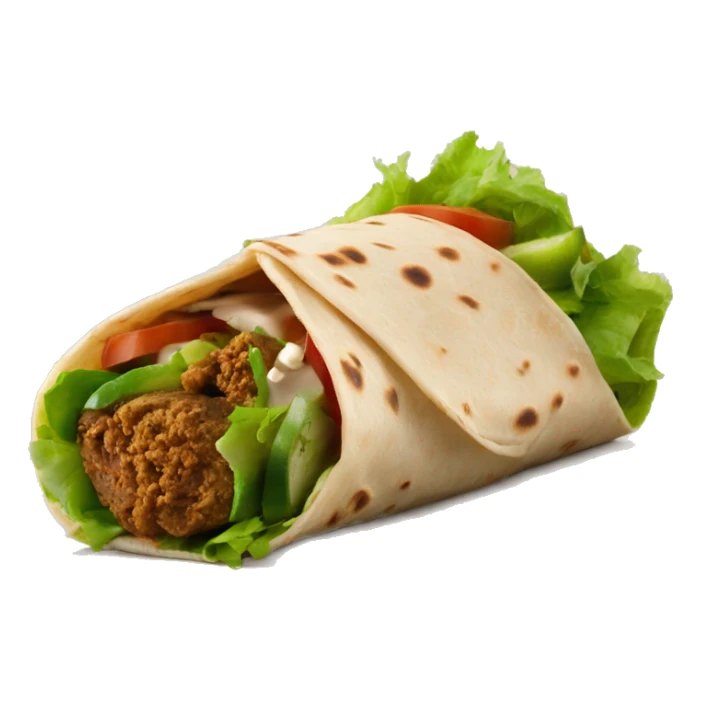 Gyros wrap with falafel tomato lettuce cucumber and hummus inside sticker