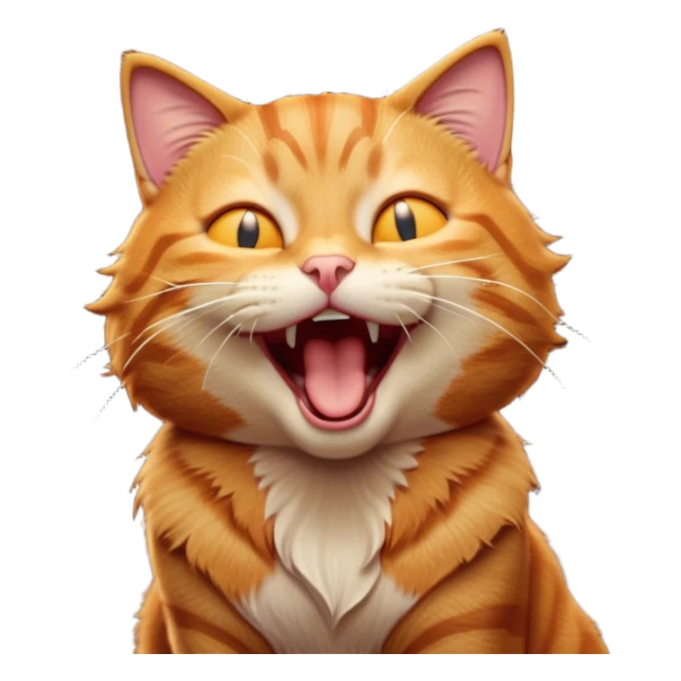 Cinematic Cute Yawning Ginger Tabby Cat Portrait Emoji, Head tilted slightly with a dramatic, wide-open yawn, sleek orange-brown fur with dark tabby stripes, sparkling amber eyes barely open, Simplified yet irresistibly adorable features, highly detailed, glowing with a soft, cozy glow, high shine, relaxed yet expressive, stylized with a touch of whimsy, bright and endearing, soft glowing outline, capturing the essence of a sleepy yet affectionate kitty, so drowsy it feels like it could stretch right out of the screen and curl up for a nap! sticker