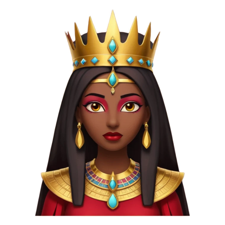 gothic ancient Egyptian queen portrait, head and shoulders only, deep red outfit, gold accents, Egyptian crown, bold makeup, dramatic lighting, 3D cartoon, mobile game icon style, clean background, no text, no watermark
 sticker