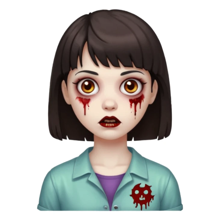 zombie girl emoji dark brown hair and short bangs sticker