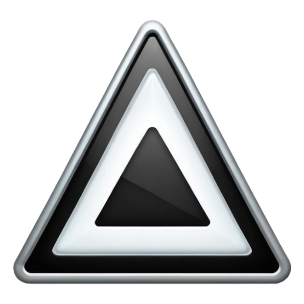 Minimalistic warning triangle emoji, metallic black and white, glowing edges in white, flat vector style, futuristic UI icon

 sticker