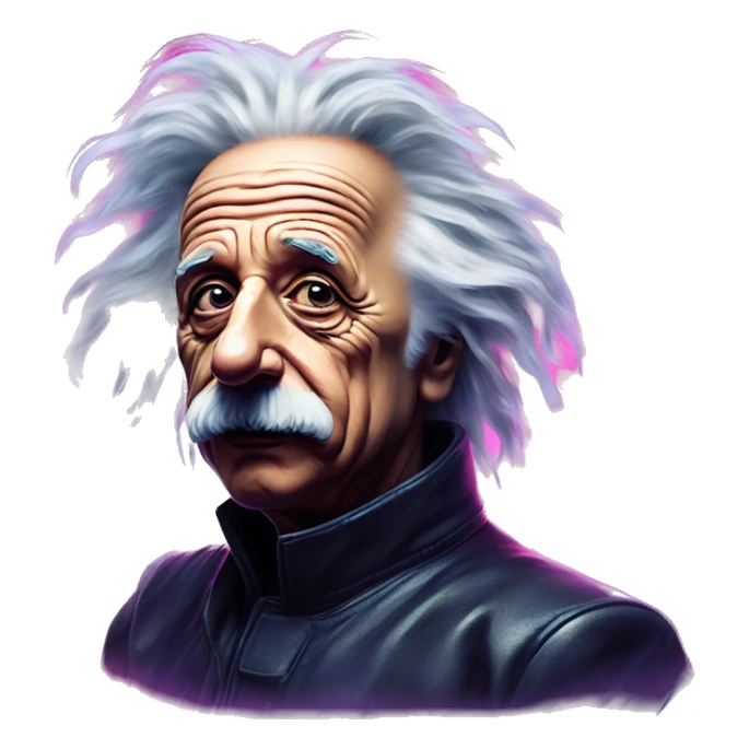 Synthwave Einstein in bladerunner style, oil paint, epic eyes, intricate lips, exquisite pose sticker