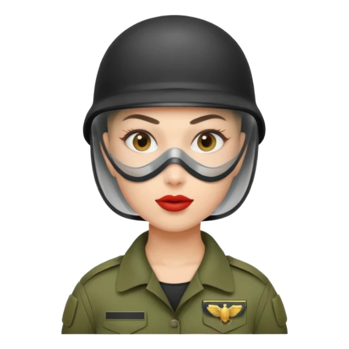 woman soldier with hair style wearing mouth mask sticker