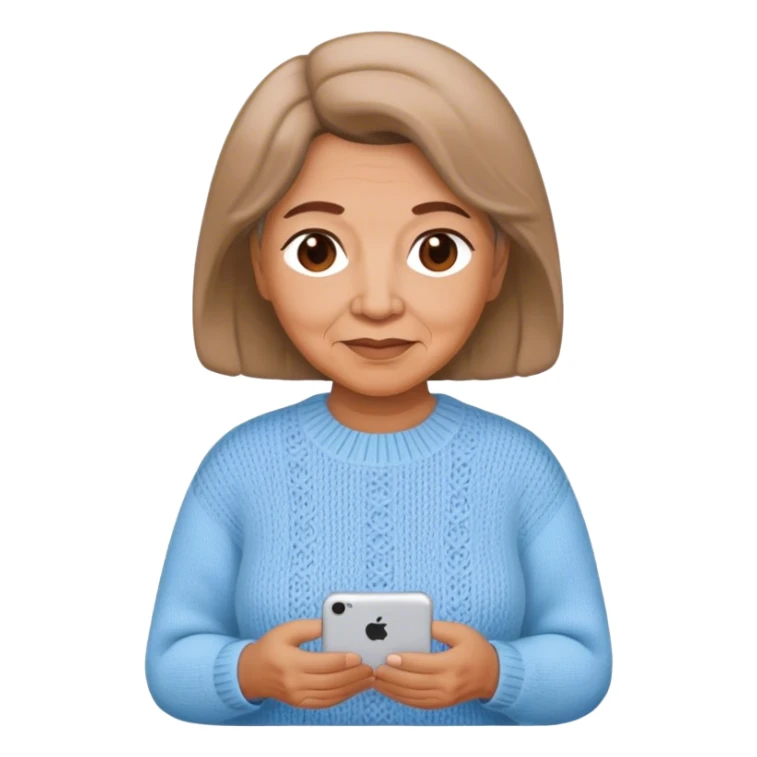 Latina grandmother, light brunette, with light blue knitted sweater sticker