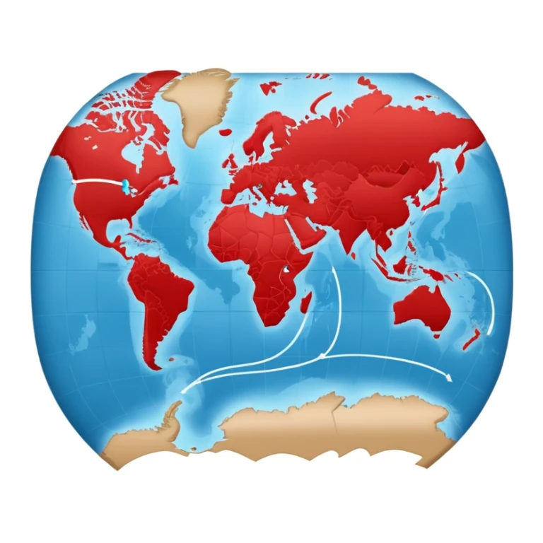 world map with a red travel route line showing a journey across continents sticker