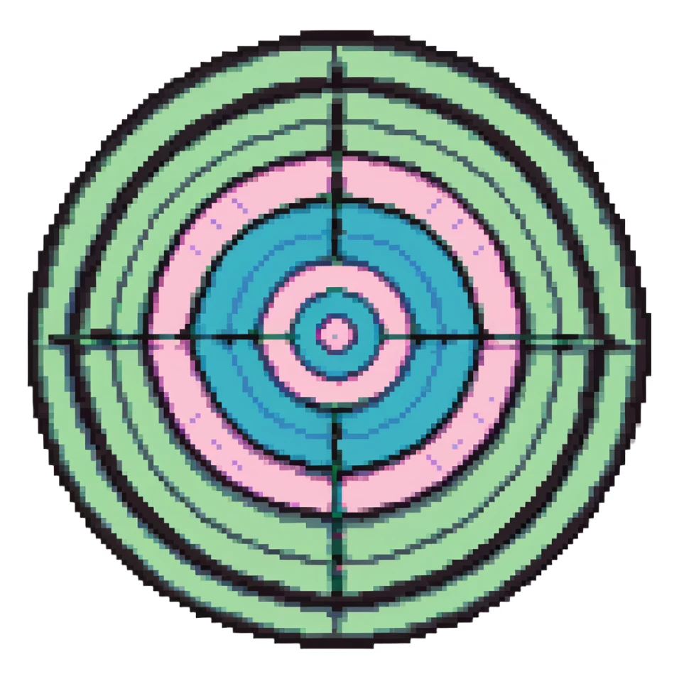 A pixel art bullseye target with pastel spring colors sticker