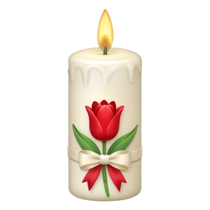white candle with a tulip bow sticker