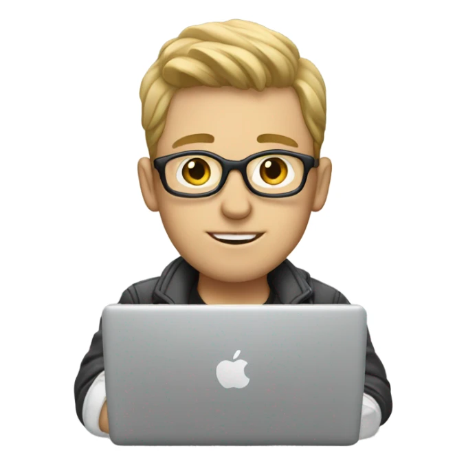 white boy music producer with macbook sticker