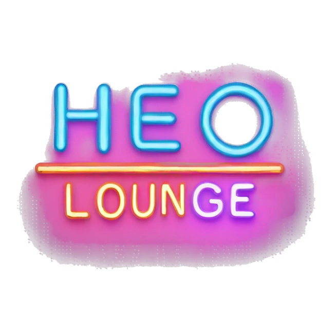 the word lounge written in neon lights sticker
