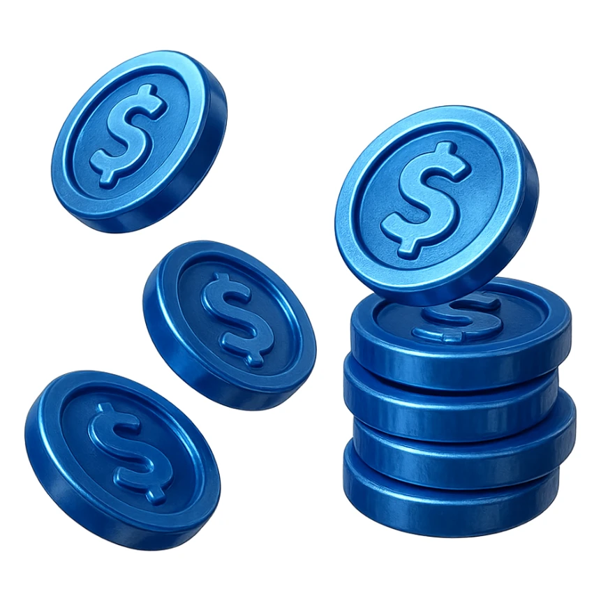 Des pièces de monnaie virtuelles bleus en mode rendu 3D pour un jeu vidéo sticker