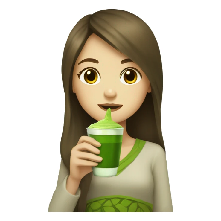 Girl with long brown hair drinking matcha sticker