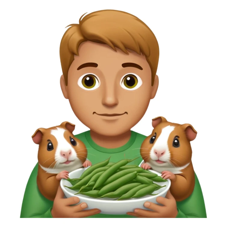 A man eating green beans while holding guinea pigs sticker