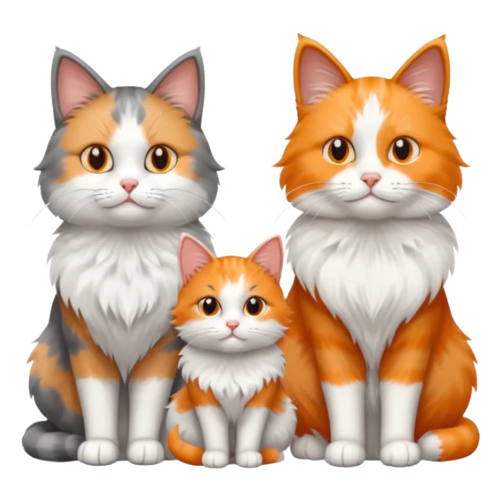 a fluffy grey and white cat sitting with 2 other cats sticker
