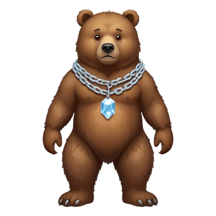 Full-body realistic brown bear on all four legs, slightly different pose, serious expression, entire bear with ice chain around neck, detailed fur sticker