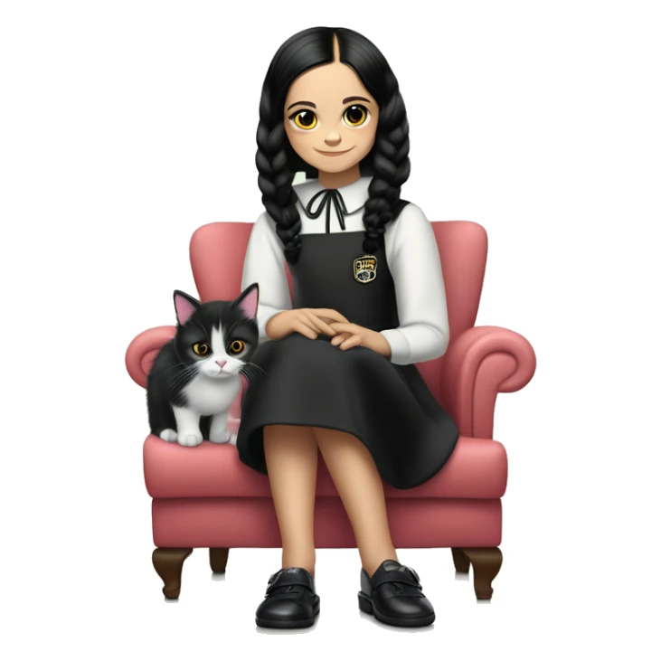 Kitty Corner Francie. Jenna Ortega Wednesday Addams. Bold 60s-inspired shift. Cuddling up with Slippers the kitten. sticker