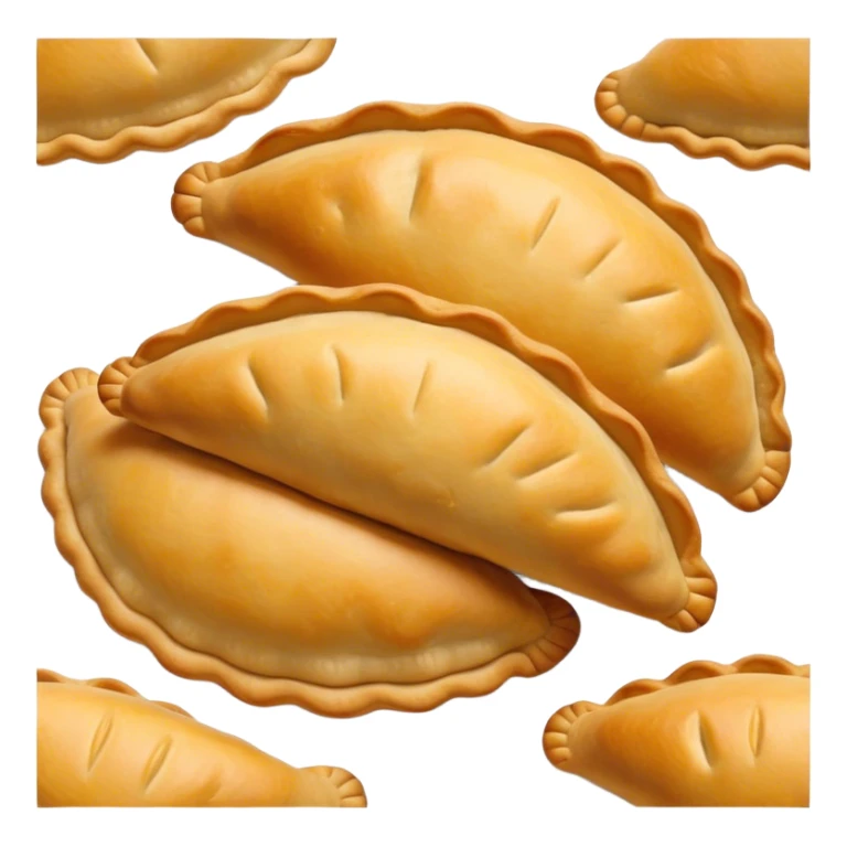 Empanadas Cinematic Realistic Empanadas Dish Emoji, depicted as crispy, golden empanadas made with cornmeal and filled with savory ingredients, rendered with rich textures and vibrant, appetizing lighting. sticker