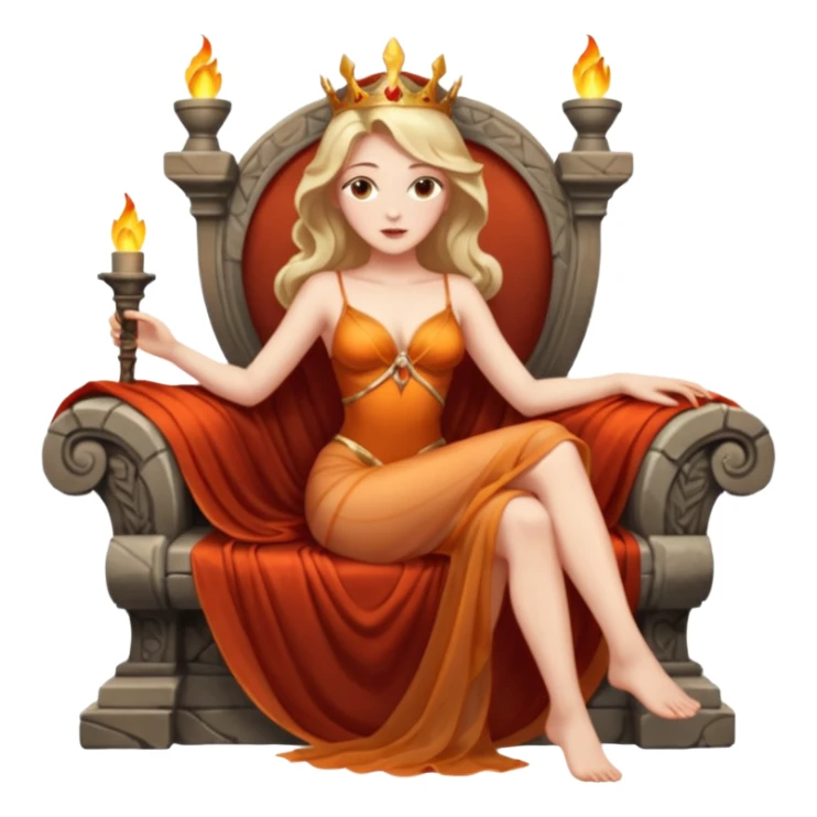 Woman reclining on a stone throne, sheer fabric, torchlight, dangerous seduction sticker