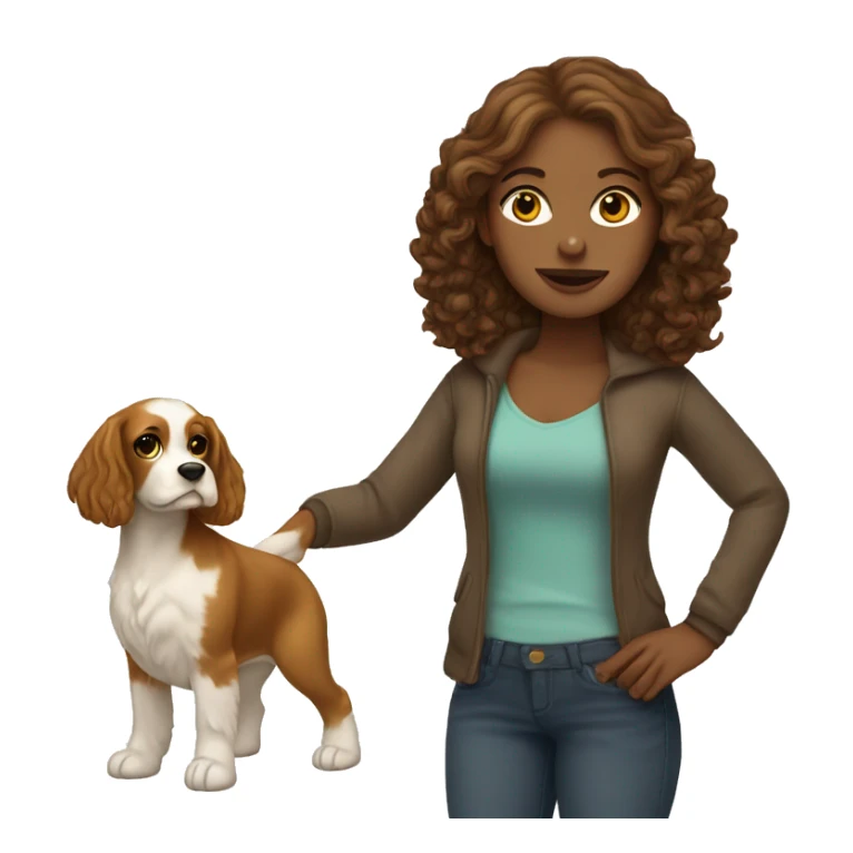 White Girl with brown hair holding a yellow cocker spaniel sticker
