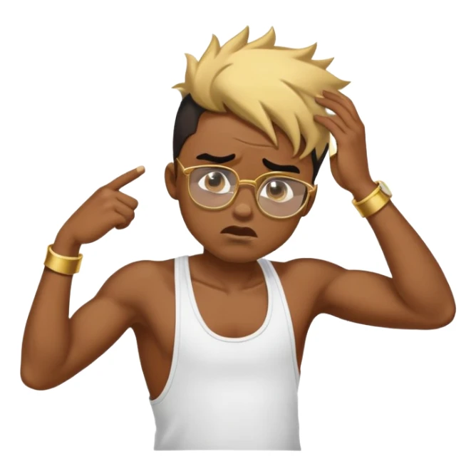 black boy in stringer with gold glasses frustrated pulling hair sticker