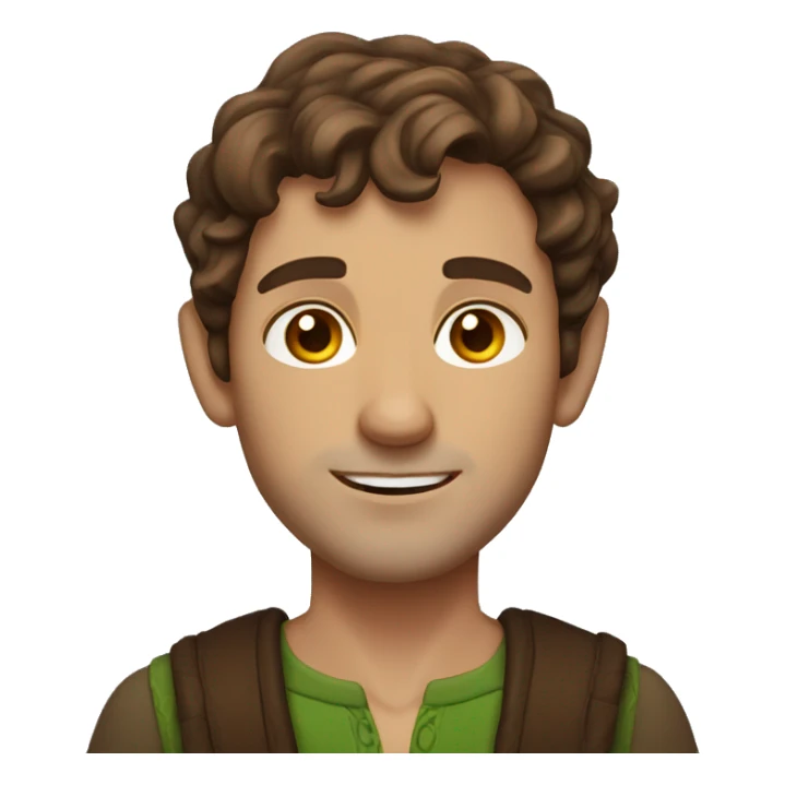man with wavy short brown hair, brown eyes,elf ears sticker