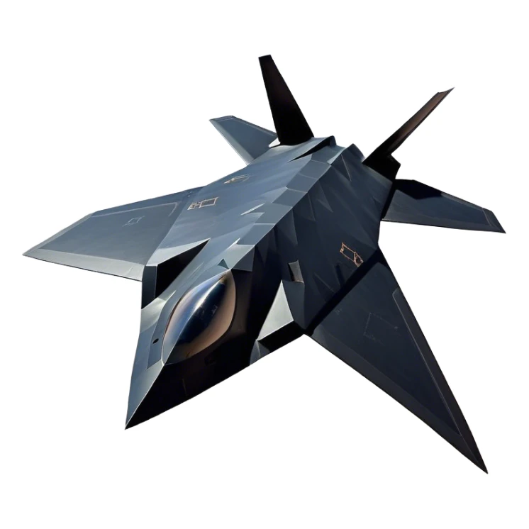 F-117 Nighthawk - Lockheed Martin (Stealth Grey) A futuristic stealth attack aircraft with a distinct faceted, angular design in a stealthy matte grey. Its sharp, jagged edges and unconventional, almost alien-like shape make it look like a shadow cutting through the night sky. The surface should appear non-reflective with subtle panel lines. sticker