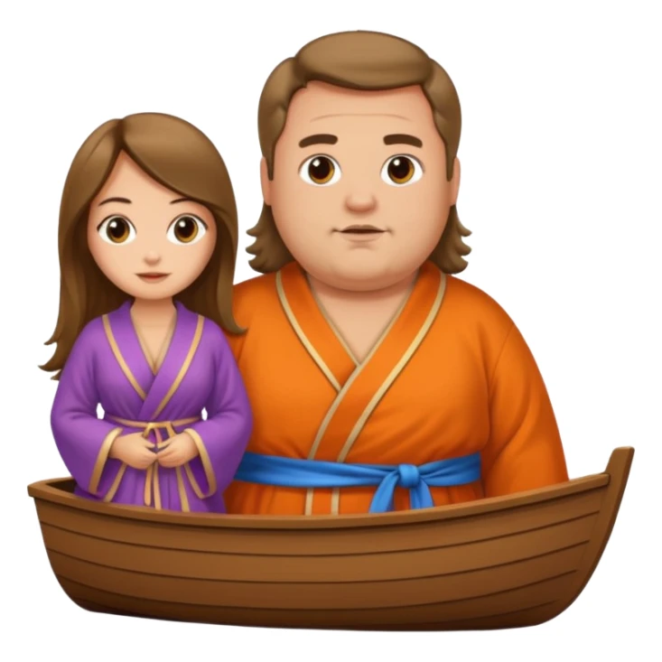 A fat guy in a nice robe on a tiny boat with pretty women sticker