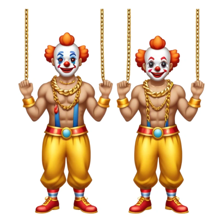 clowns with golden chain on the neck training in gym. full height  sticker