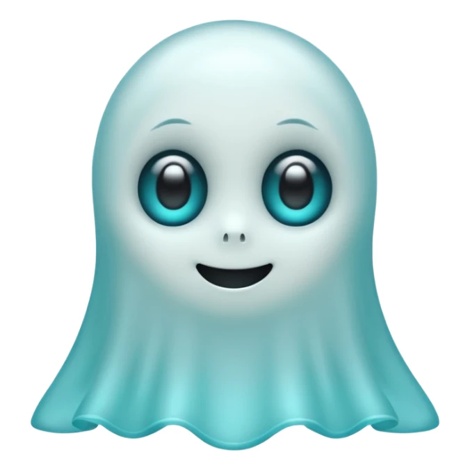 Cute cyan ghost character with big adorable eyes and a small smile sticker