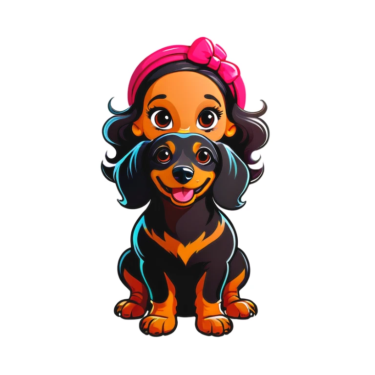 dachshund with a medium skin girl with curly hair sticker