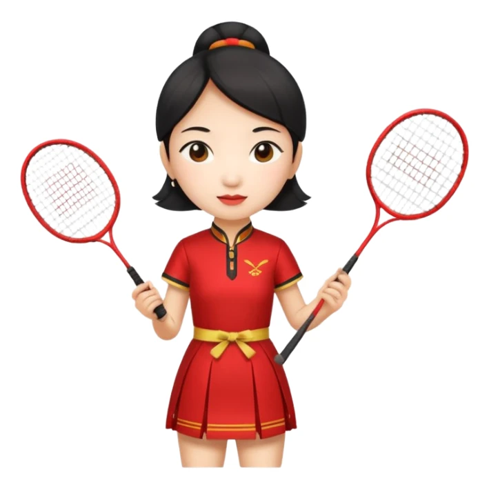 ancient geongsam girl with 1 badminton racket, red sticker