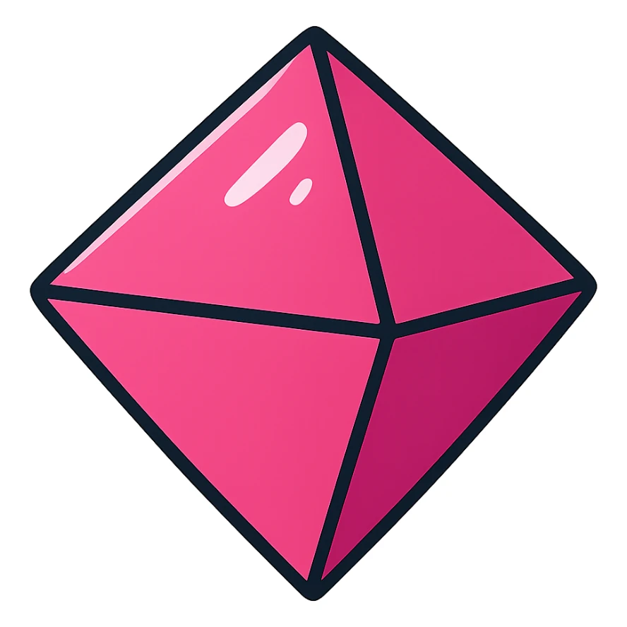pink octahedron, vibrant toon style, playful sticker