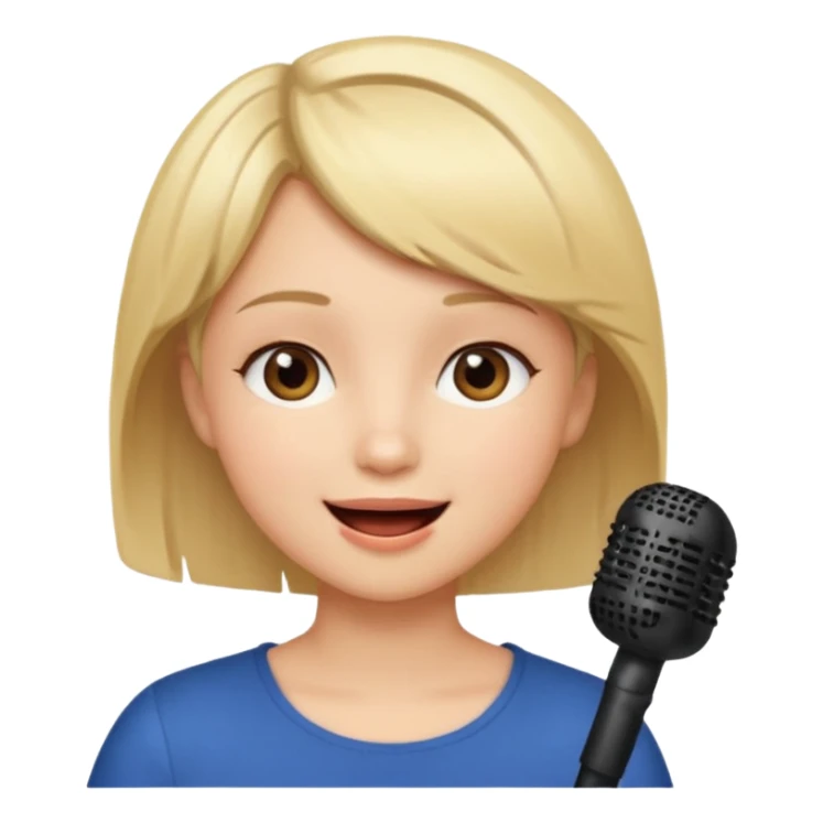 Crea una chica cantando con pelo rubio corto con ojos cafes  sticker