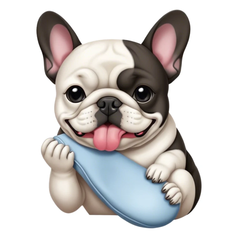Bouledogue français noir et blanc mangeant une chaussette  sticker