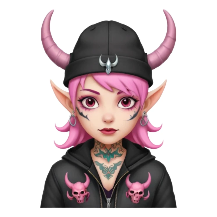 pink girl demon with tattoos, hat, jacket and horns sticker