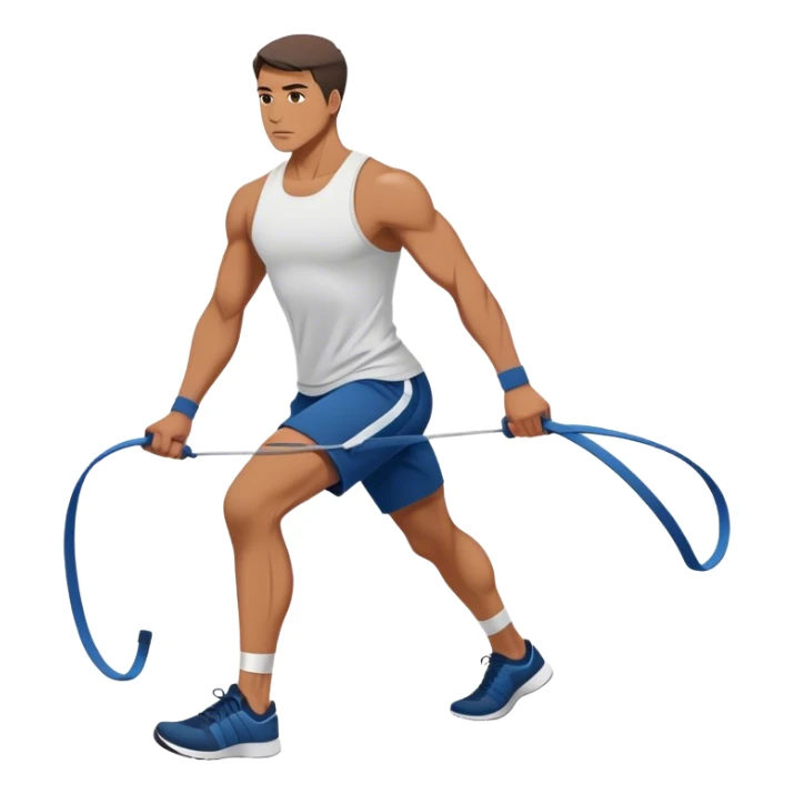 man stepping on resistance band sticker