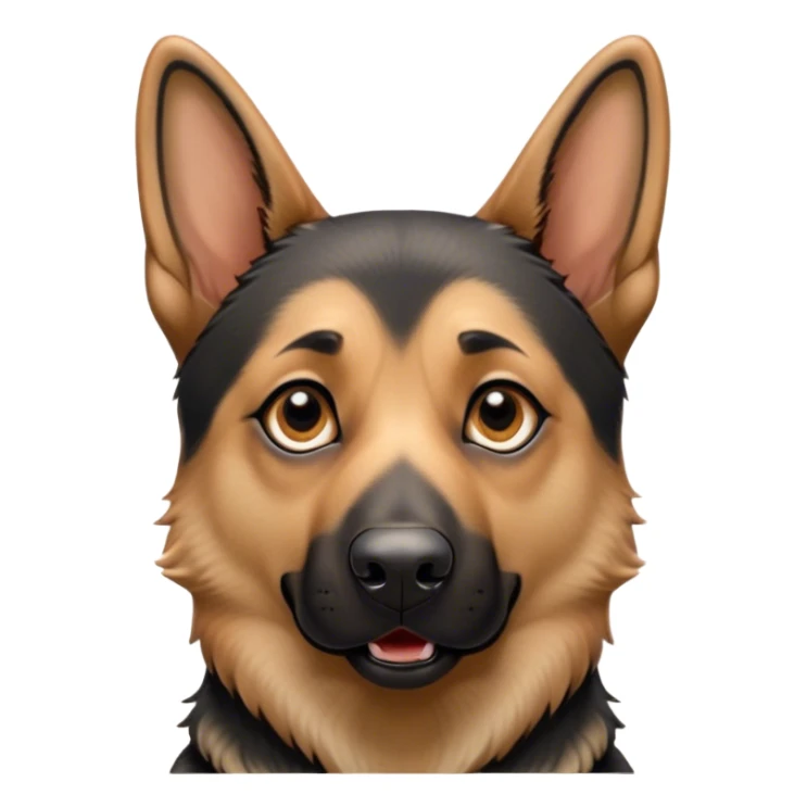 Cinematic Comical Tan/Black German Shepherd Portrait Emoji, Head tilted dramatically with an exaggeratedly shocked or offended expression, showcasing a robust tan coat with striking black markings, wide, expressive brown eyes filled with exaggerated disbelief, Simplified yet hilariously expressive features, highly detailed, glowing with a slightly sassy glow, high shine, dramatic yet playful, stylized with an air of attitude, bright and endearing, soft glowing outline, capturing the essence of a sassy and over-the-top guardian, so meme-worthy it feels like it could side-eye its way into internet fame instantly! sticker
