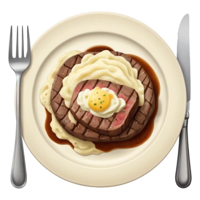 Make plate and fork on the left and knife on the right. And a cooked steak with mash potatoes o the side sticker