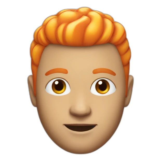 white men with orange fruit in his head, style like memoji sticker